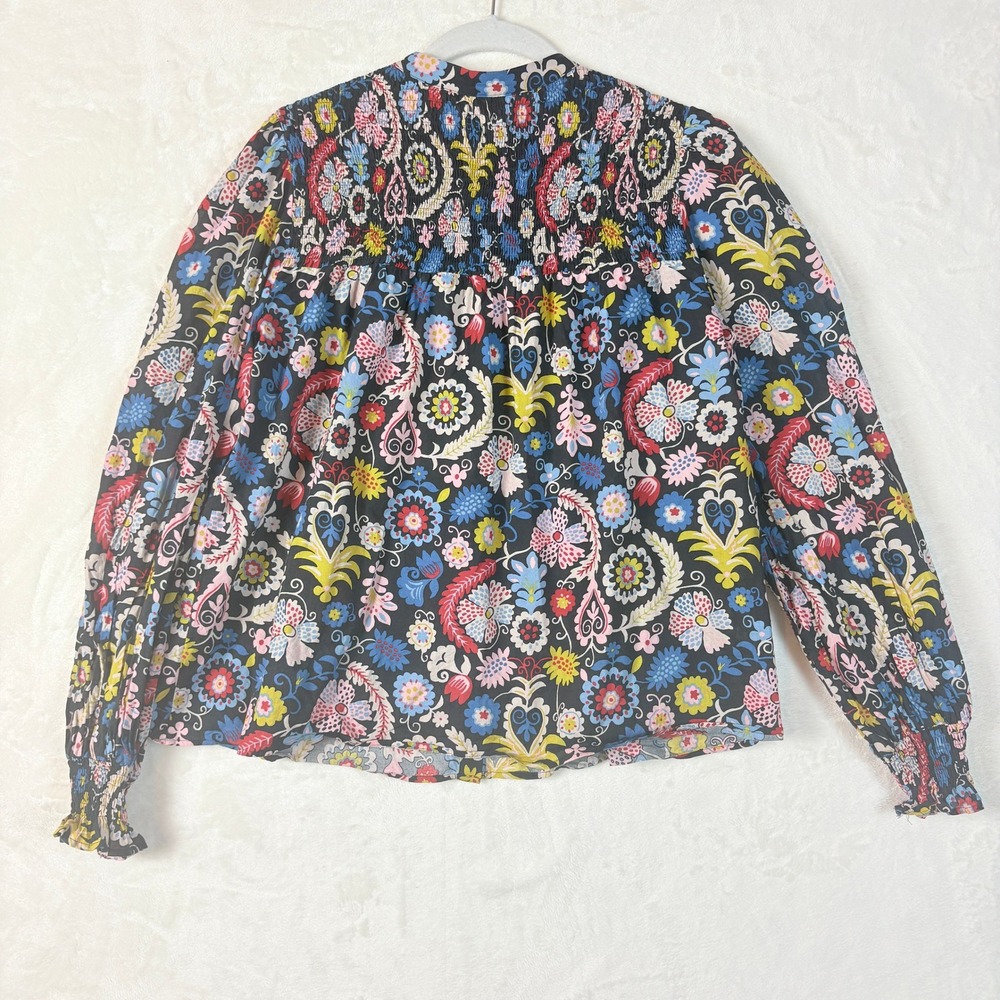 Boden Blouse Women Sz US 6 UK 10 Floral Paisley Smocked Cotton Multi Color - Picture 11 of 13